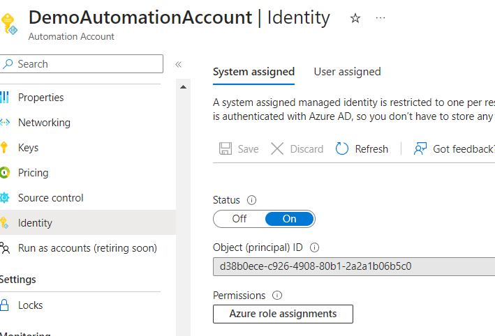Ensure Managed Identity is enabled on the Azure Automation Account